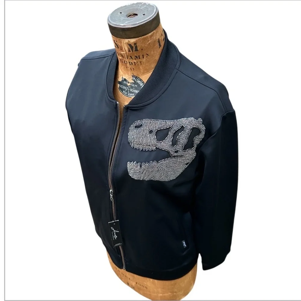 New Arieta Bomber Women Black Beaded Dinosaur Skull Athleisure Sz M Grunge NWT - Picture 13 of 17